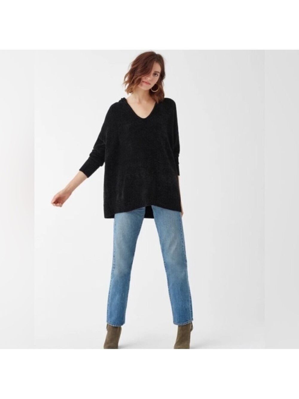 Womens Splendid Aurora Chenille V-neck Hooded Oversized Sweater. Size S
